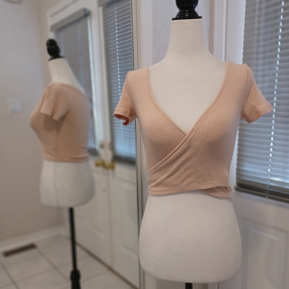 Garage Light Peach Cross Detail Balletcore Crop Top